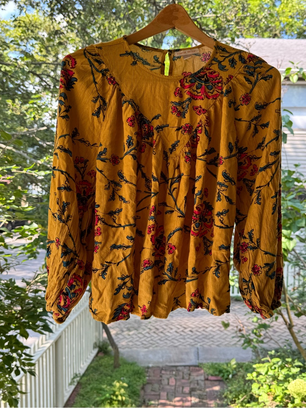 Knox Rose Mustard Floral Peasant Blouse